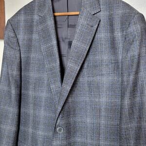 Joseph Abboud Heritage Marzotto Super 110s 100% Wool Gray Blue Plaid Blazer✨️44R